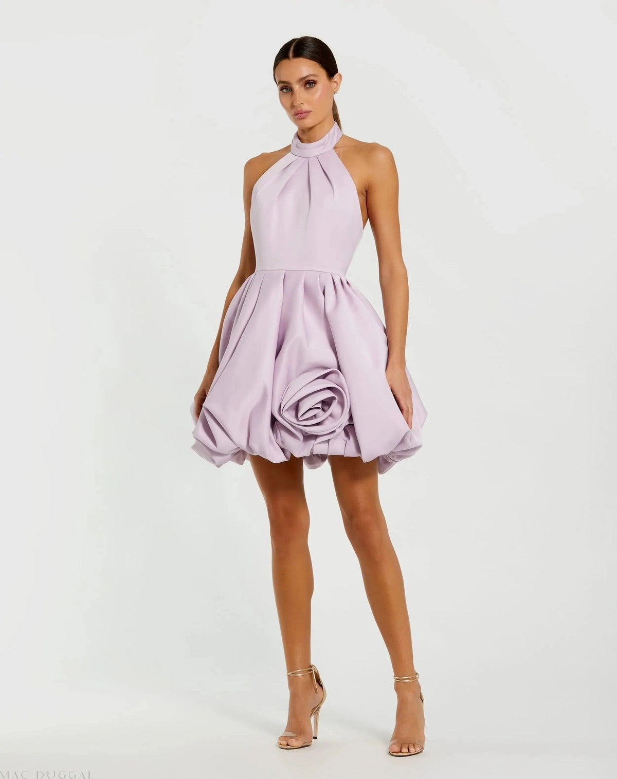 Satin High Neck Bubble Hem Mini Dress