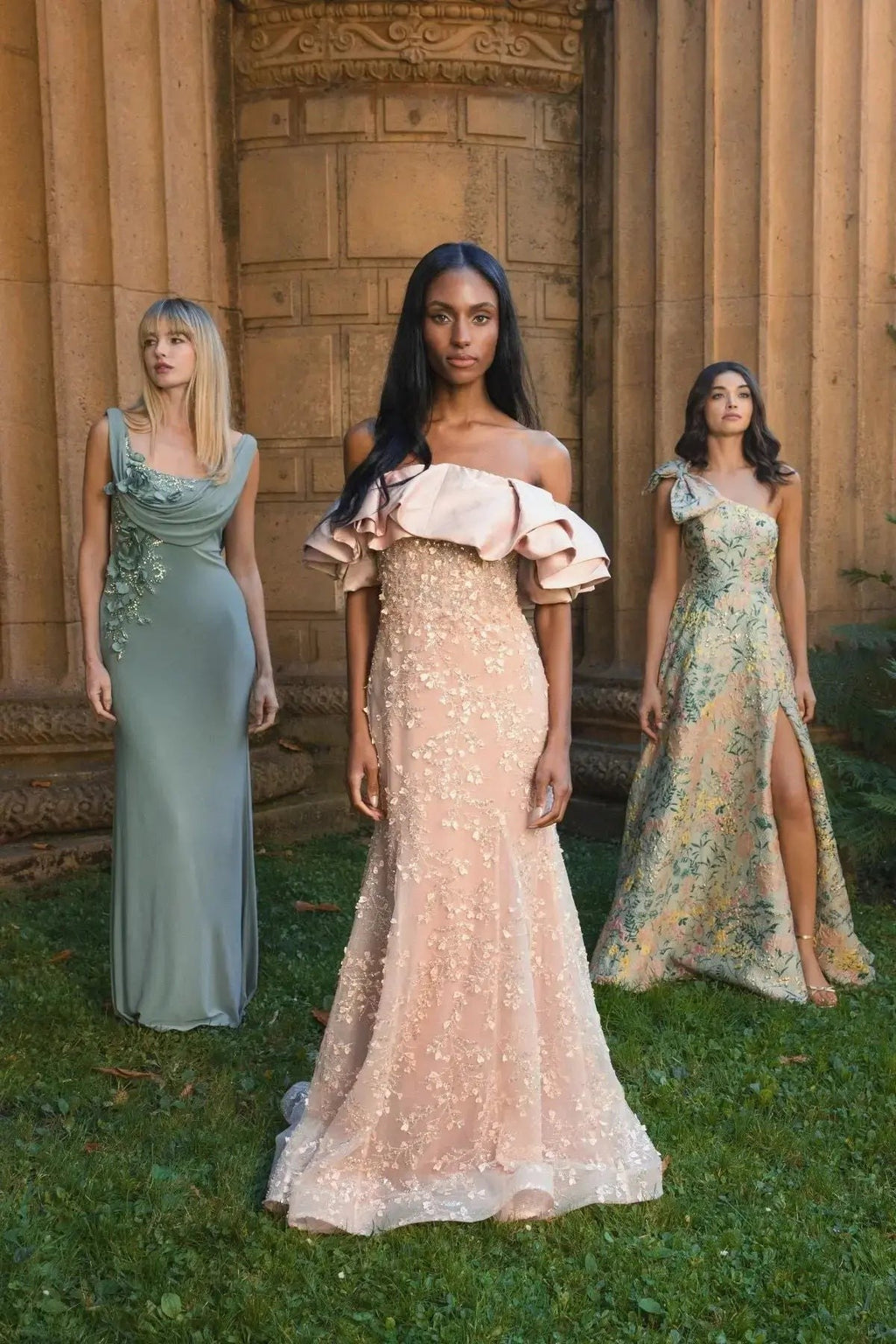 Rose Embellished Mermaid Gown With Off The Shoulder Ruffle