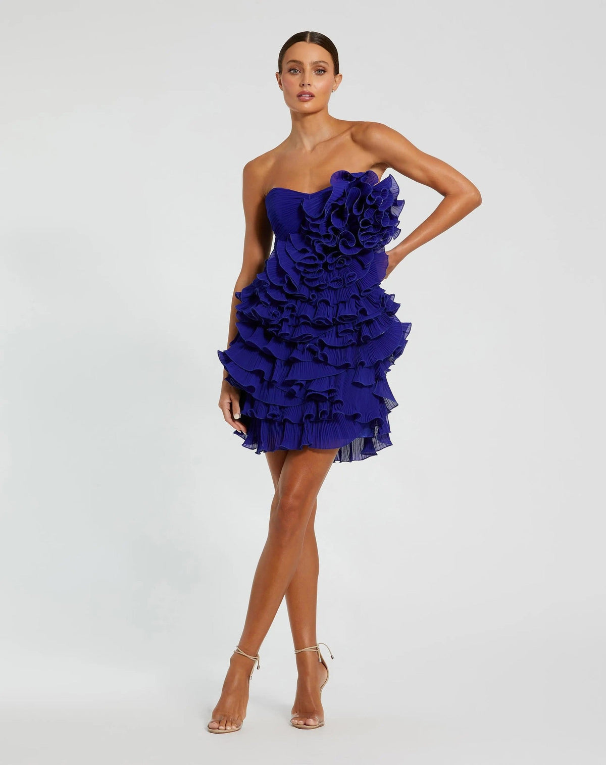 Cobalt Strapless Ruffle Mini Dress