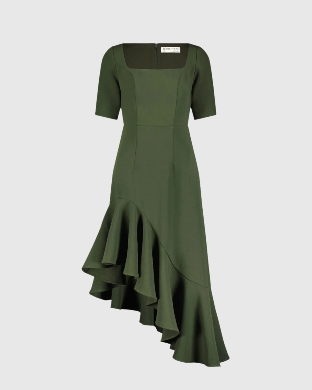 Dark Green Crepe 3/4 Sleeve Asymmetrical Hem Dress - FINAL SALE