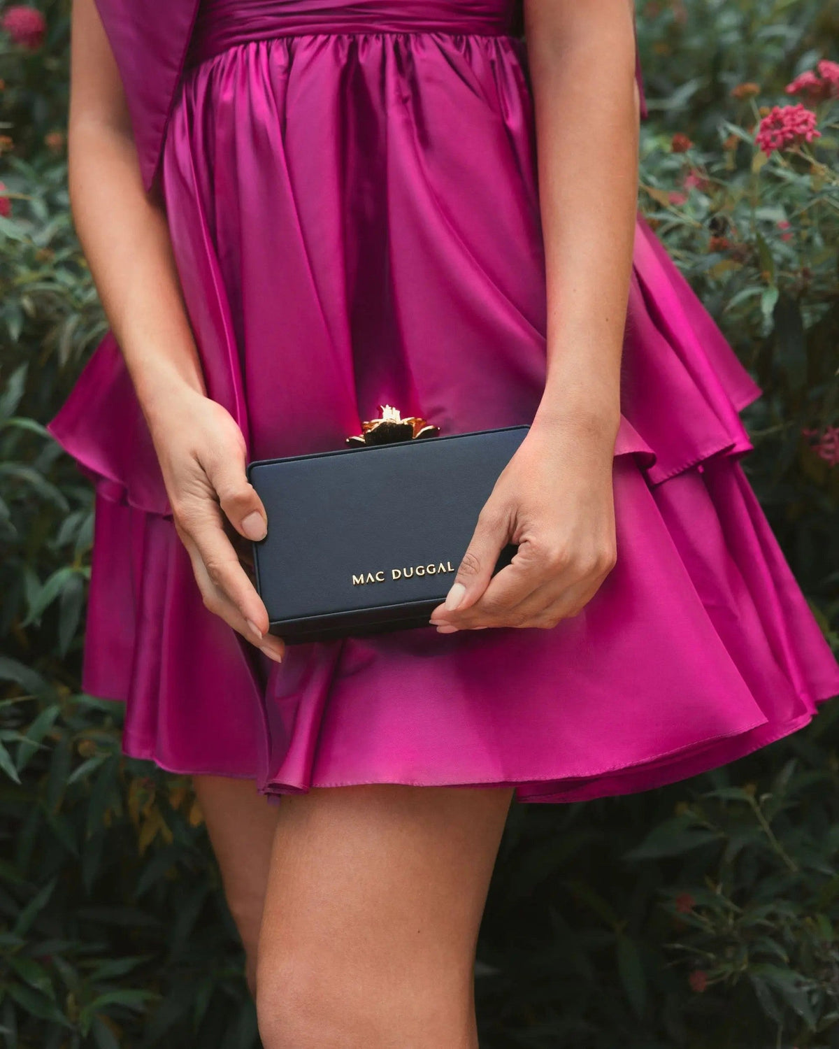 Black Mini Leather Clutch with Gold Rose Closure