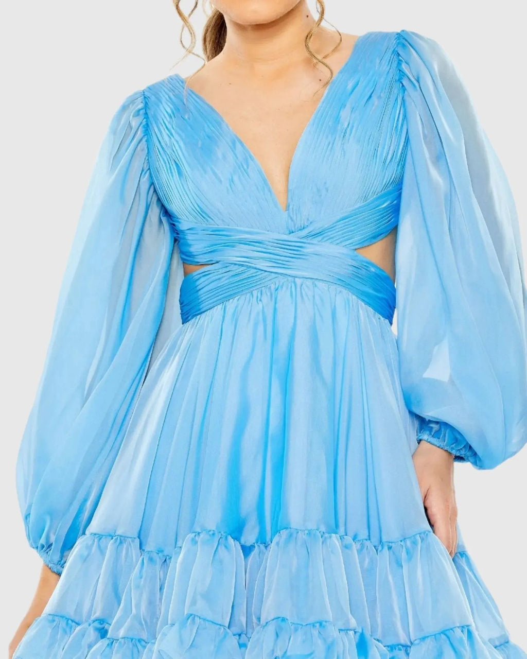Blue Chiffon Cut Out Long Sleeve Mini Dress
