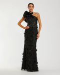 Black Ruffle One Shoulder Embellished Evening Gown
