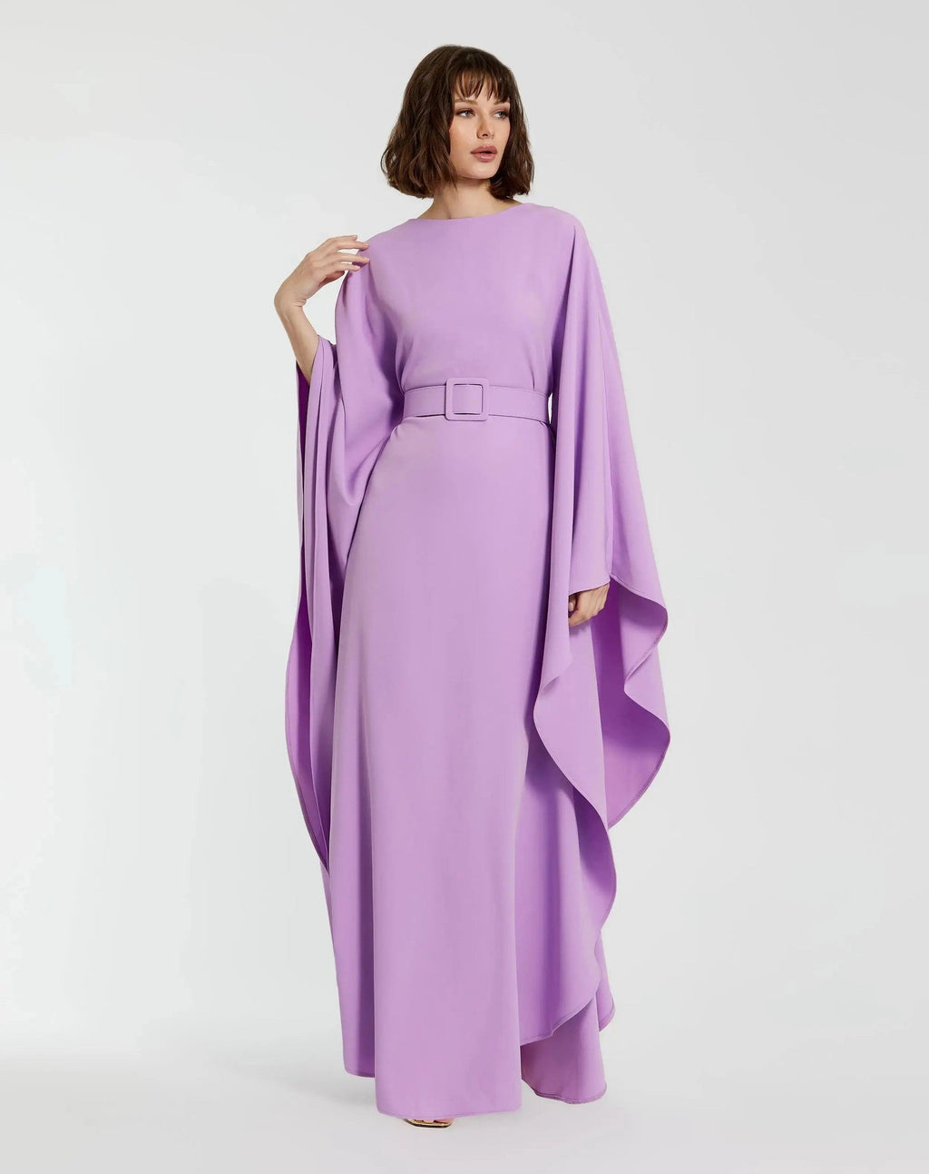 Crepe Boat Neck Kaftan Dress With Belt