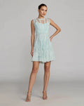 Aqua High Neck Sleeveless Micro Ruffle Mini Dress
