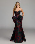 Multi Swirl Strapless Brocade Mermaid Gown With Bow Detail