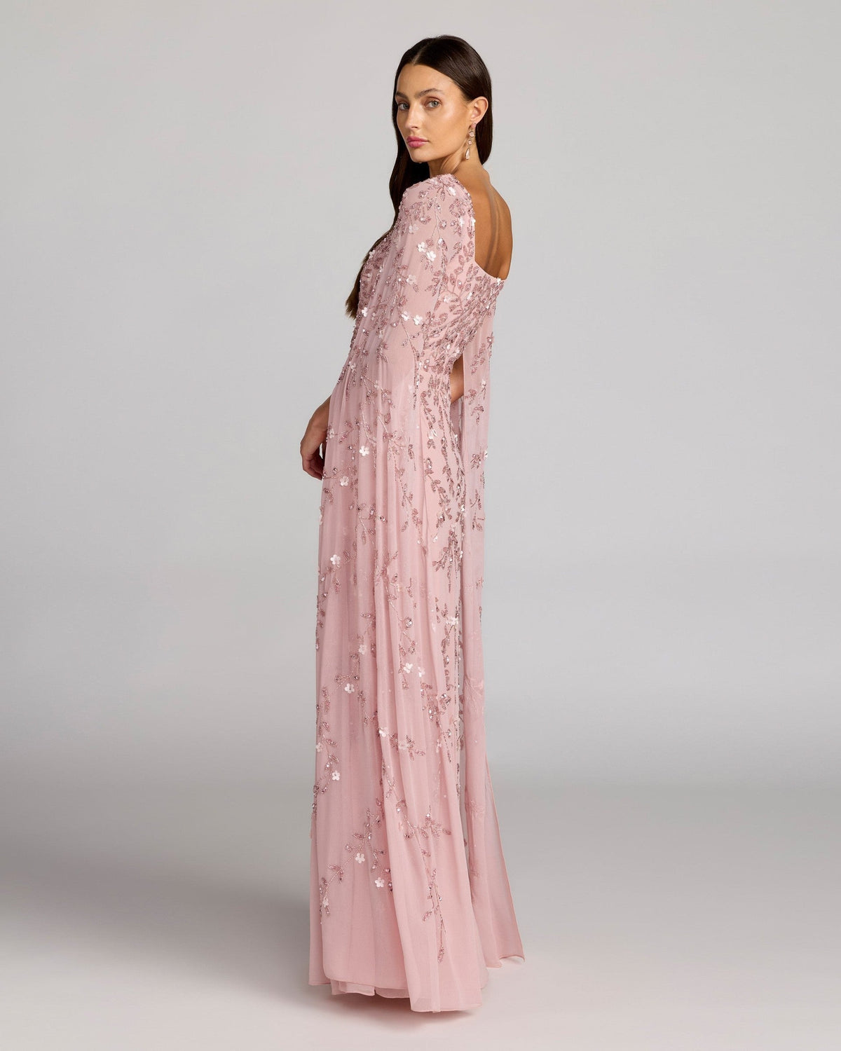 Rose Floral Embellished Cape Sleeve Gown