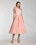 Blush One Shoulder 3D Floral Rosette Midi Dress