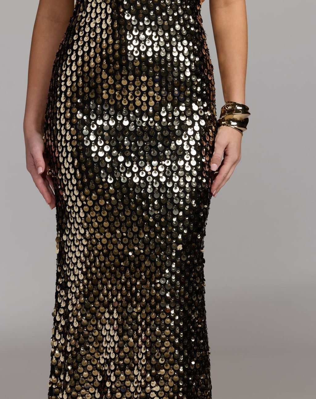 Black Strapless Paillette Sequin Column Gown
