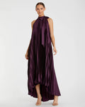 Plum Pleated Halter Neck High Low Gown