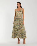 Yellow Floral Tiered Ruffle Midi Dress