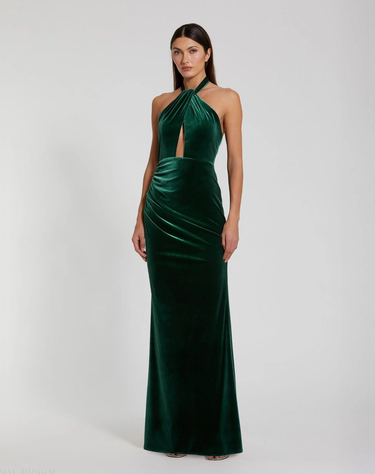 Emerald Velvet Cut Out Halter Gown