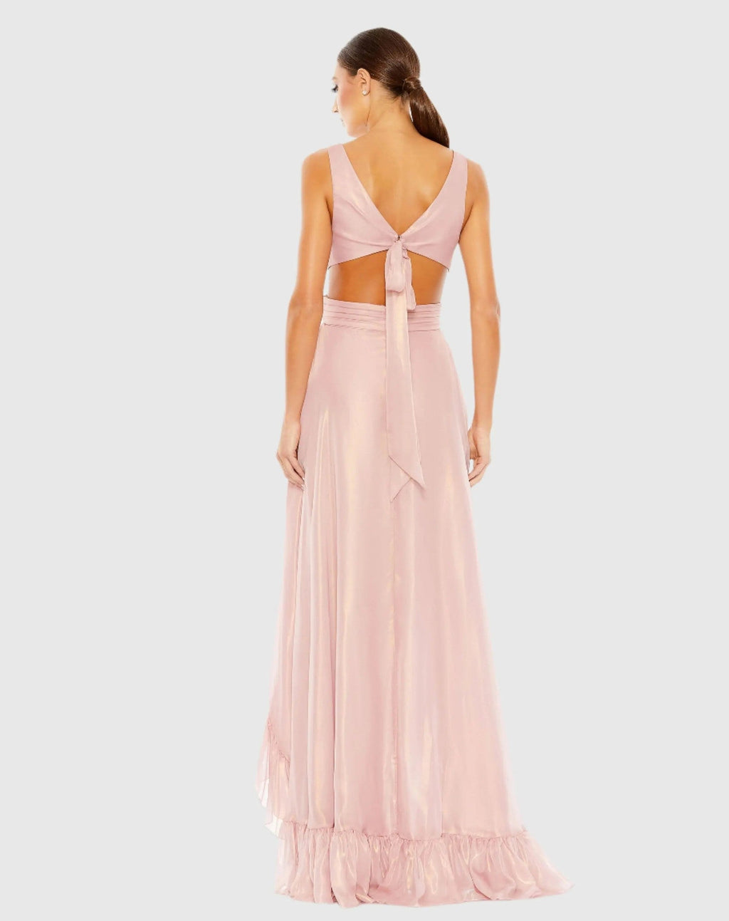 Rose Gold Cut Out High Low Ruffle Gown