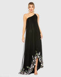Black One Shoulder Embellished Trapeze Gown
