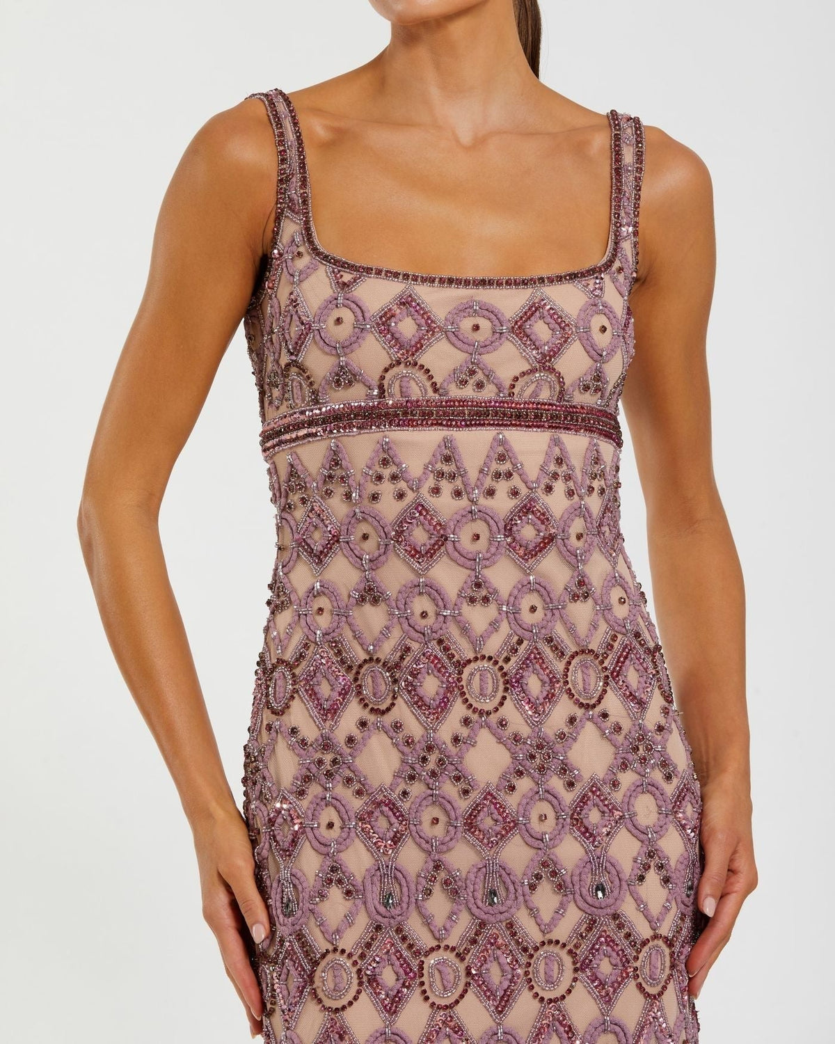 Pink Beaded Art Deco Column Gown
