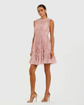 Pink High Neck Sleeveless Micro Ruffle Mini Dress