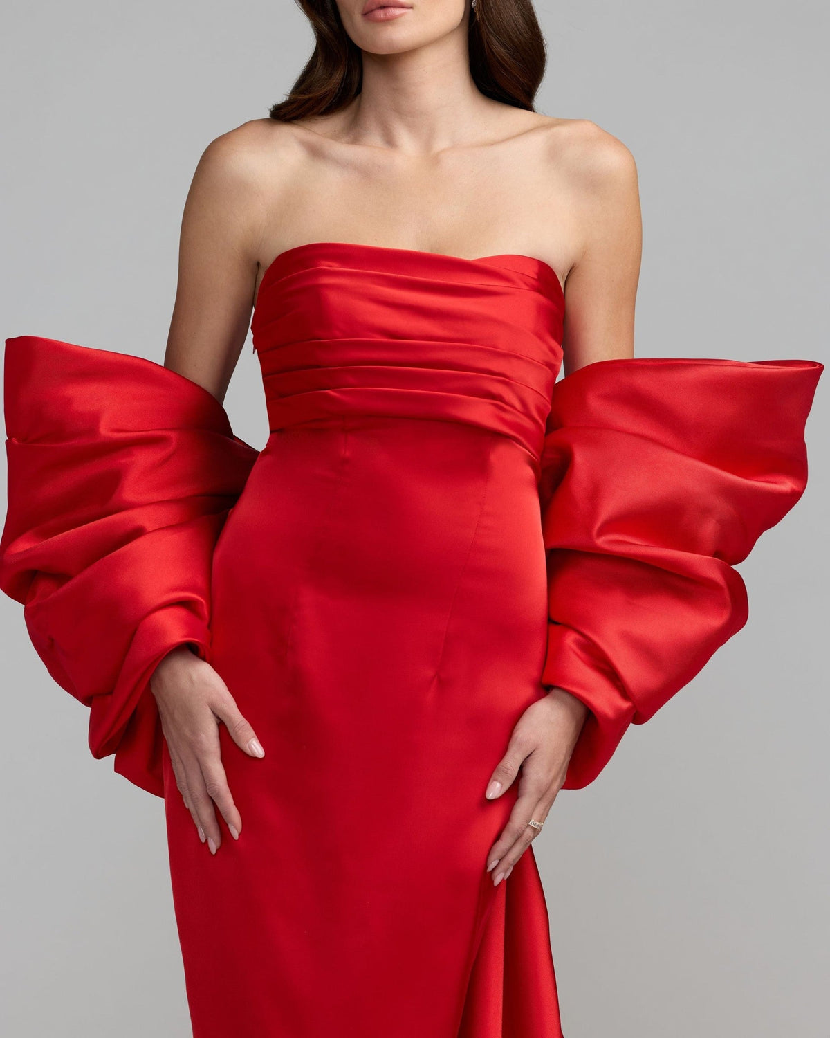 Ruby Satin Column Gown With Oversized Bow