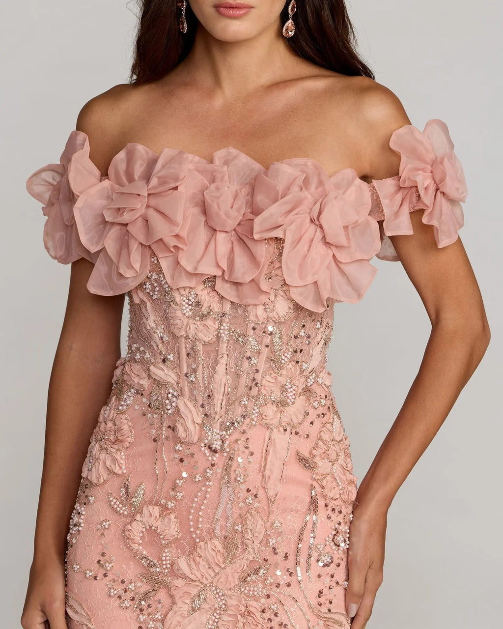 Blush Off The Shoulder Embellished Mermaid Gown