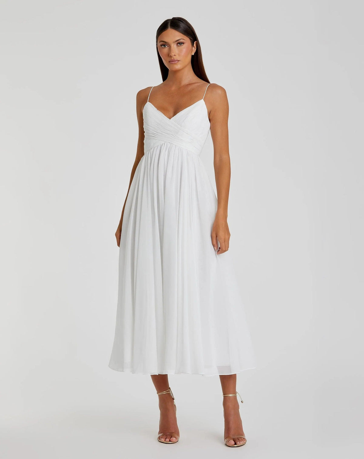 Faux Wrap Sleeveless Flowy Midi Dress
