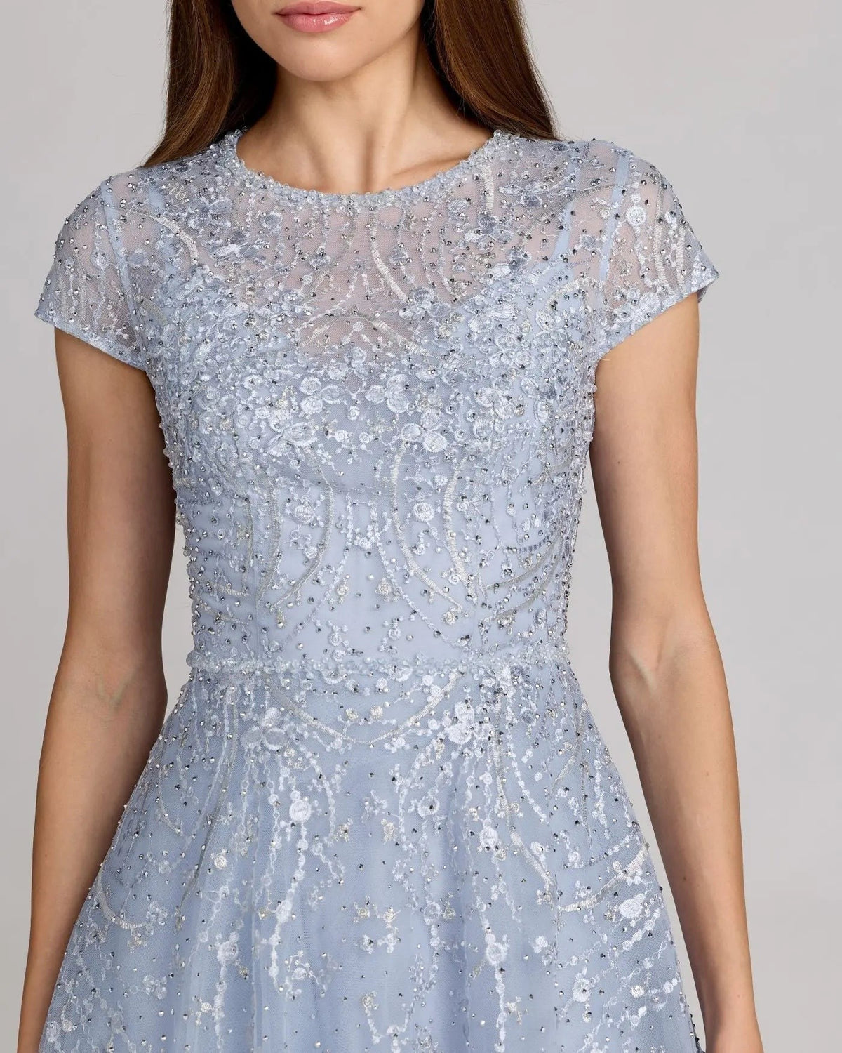 Powder Blue Embroidered Tulle Midi Dress