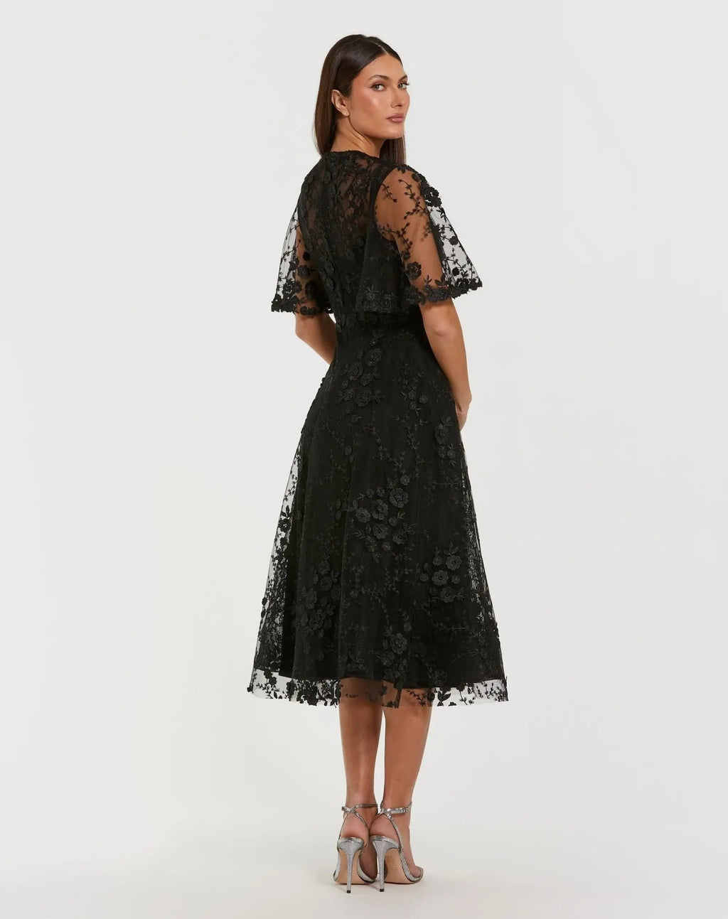 Women's Flutter Sleeve Embroidered Midi Dress