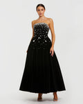 Black Embellished Velvet Strapless A-Line Maxi Dress