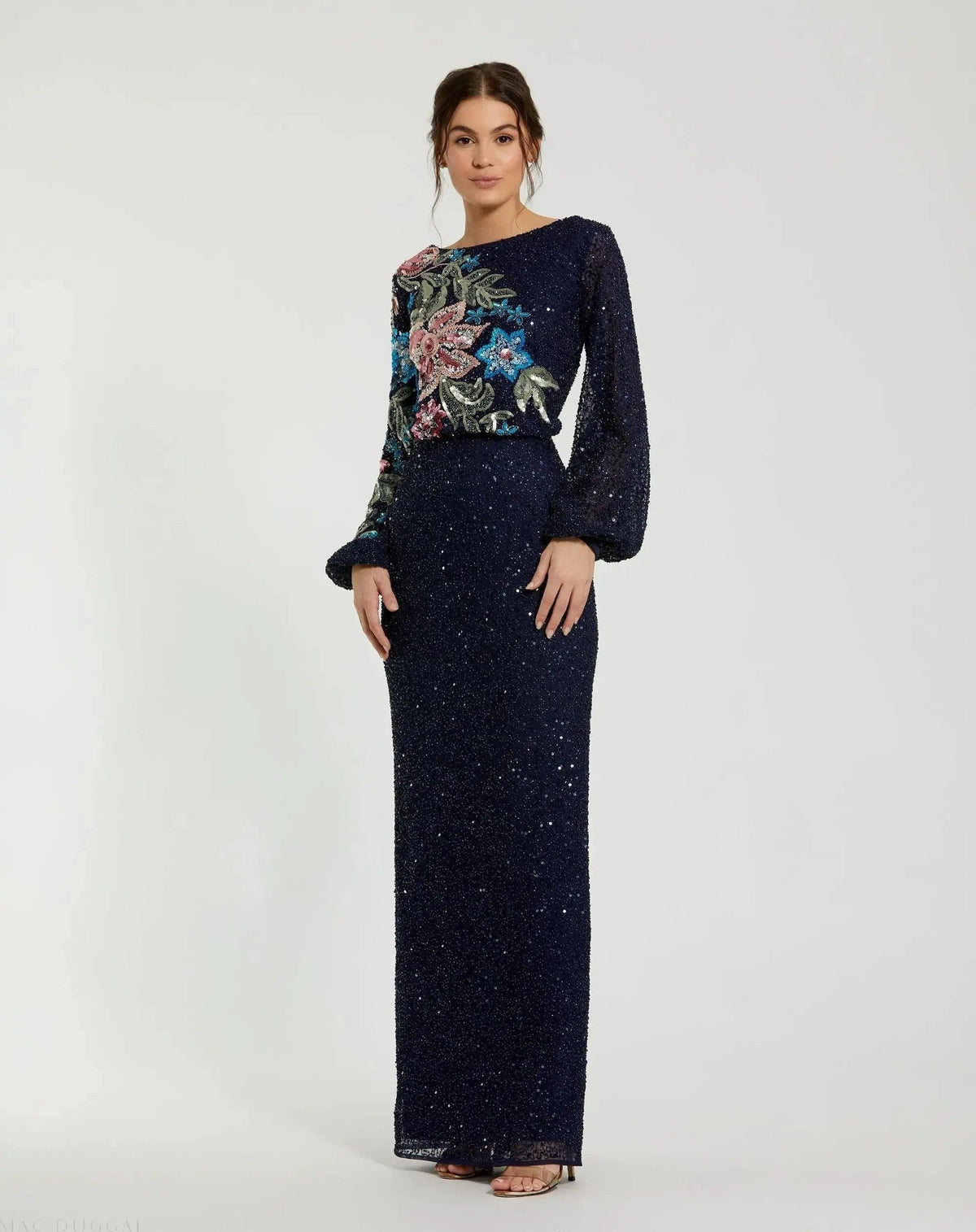Embellished Floral High Neck Gown