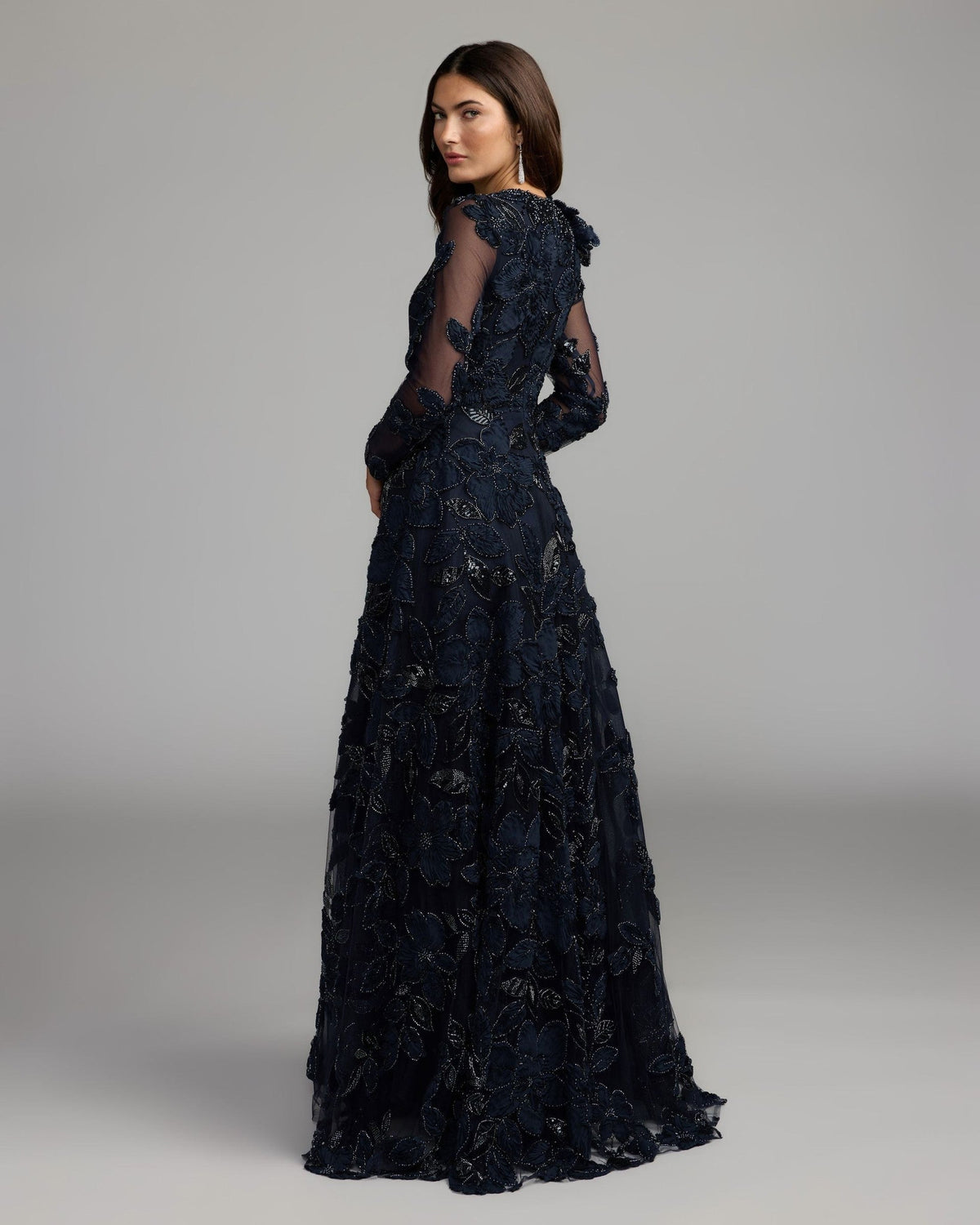 Midnight Floral Embellished Long Sleeve Gown