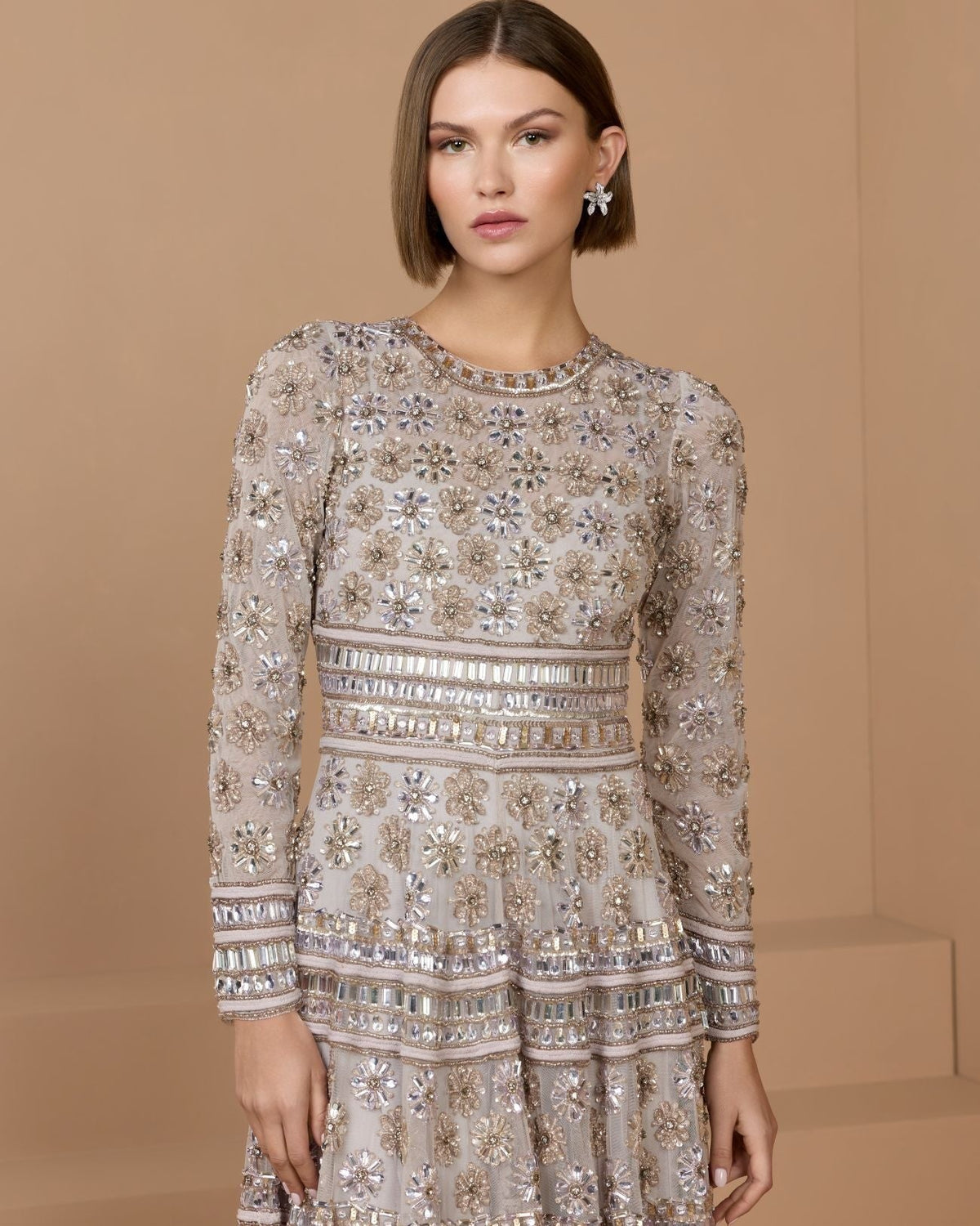 Vintage Lilac Embellished Long Sleeve A-Line Gown