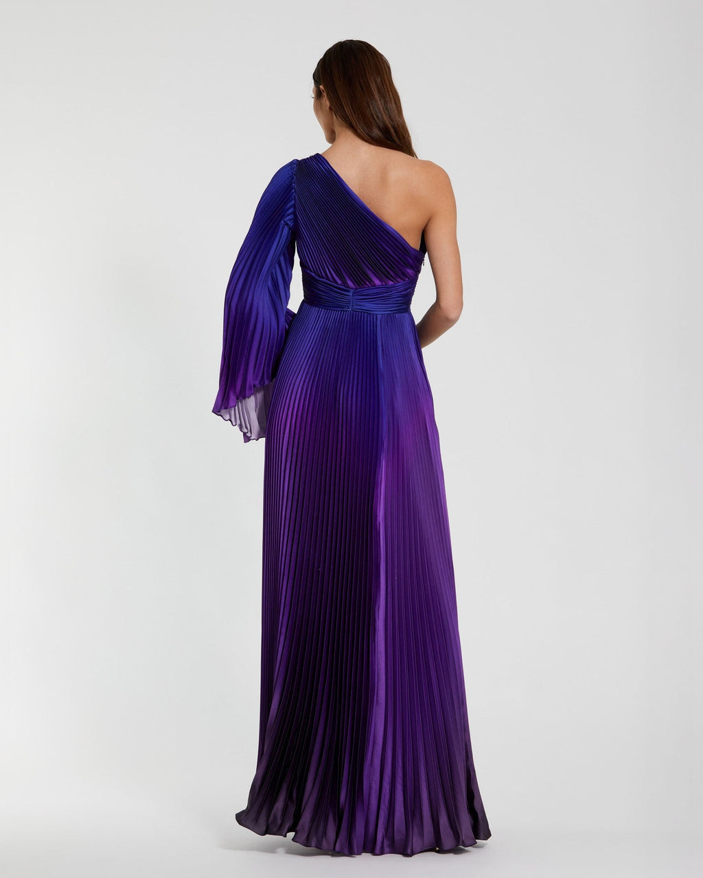 Violet Ombre Pleated Charmeuse One Shoulder Ombre Gown