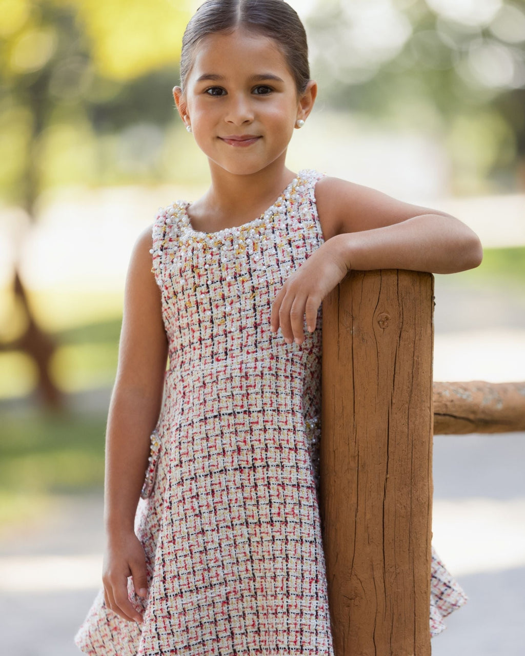 Girls Cherry Beaded Boucle Mini Dress