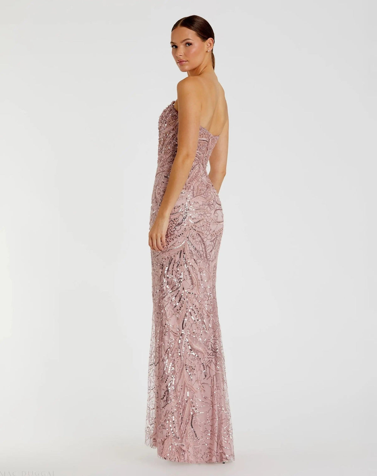 Pink Beaded Sequin Strapless Trumpet Gown