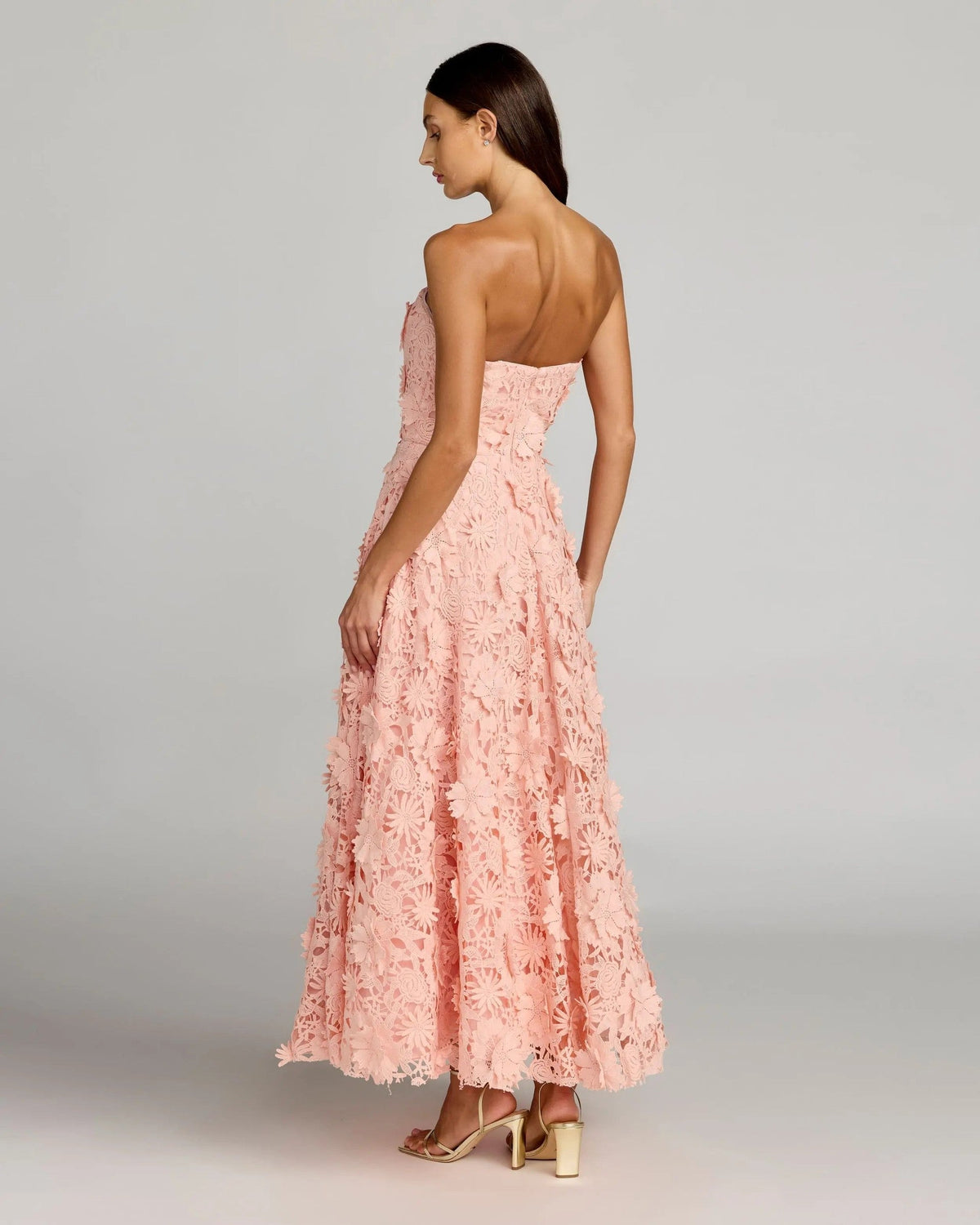 Blush Strapless Floral Embroidered Lace A-Line Dress