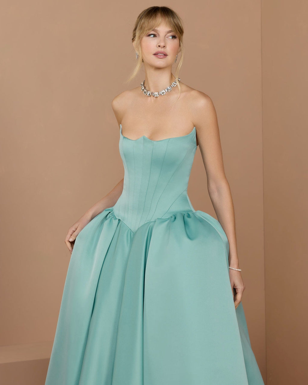 Seafoam Strapless Satin Corset Ball Gown