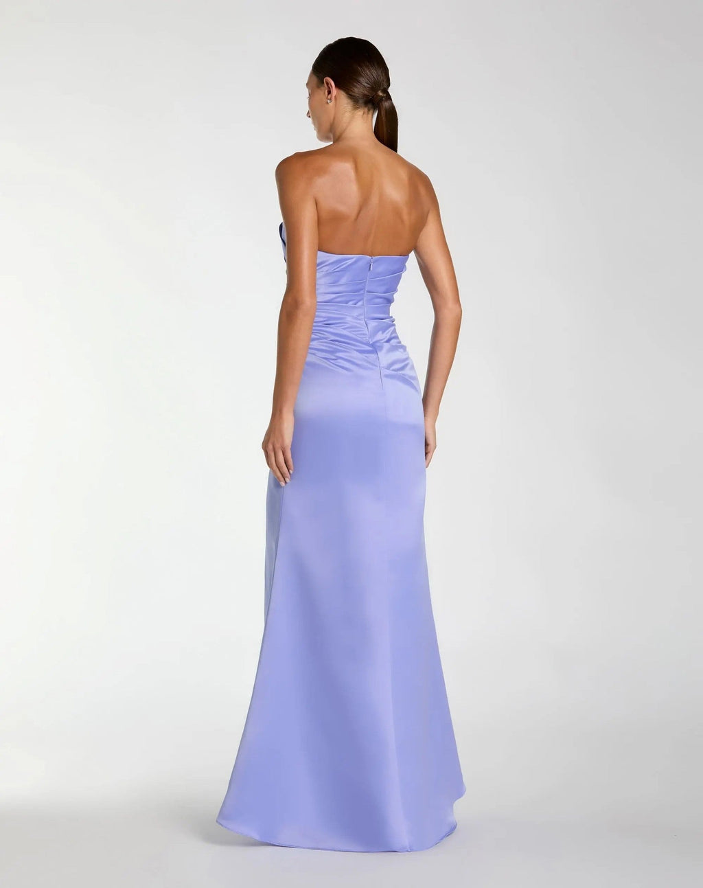 Periwinkle Strapless Satin Gown With Slit