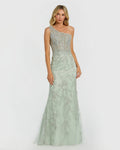 Green One Shoulder Hand Embellished Evening Gown