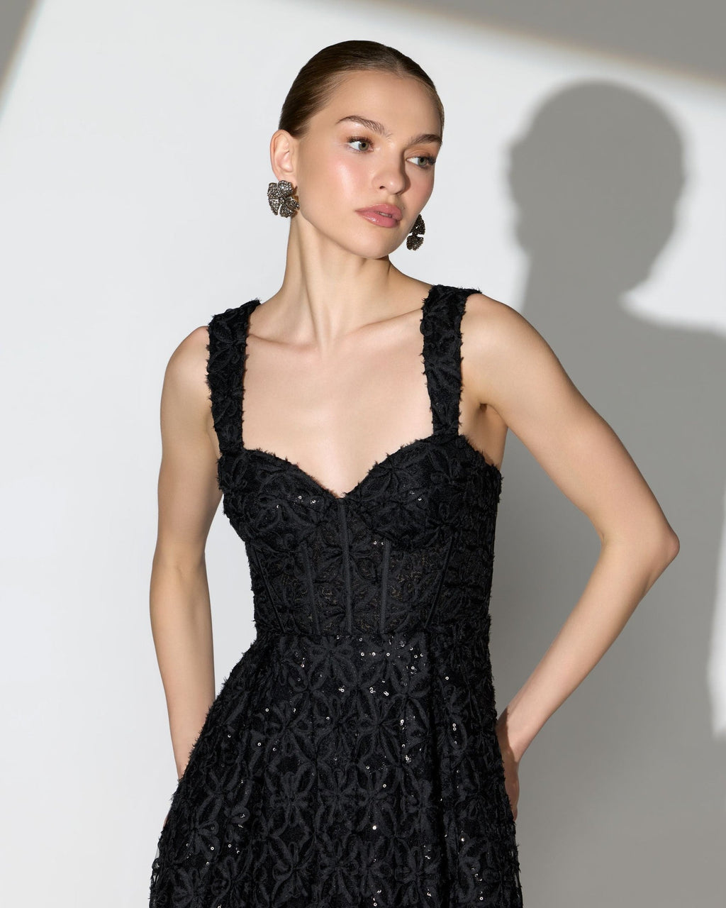 Black Embellished Corset A Line Gown
