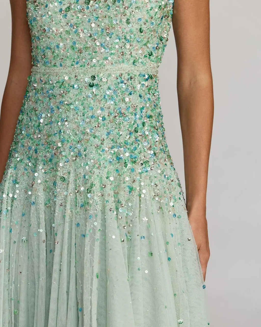Seafoam Multi Beaded Sleeveless Scoop Neck Midi Dress