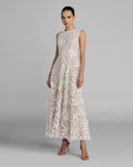 Petite Ivory Nude Floral Embroidered High Neck Midi Dress