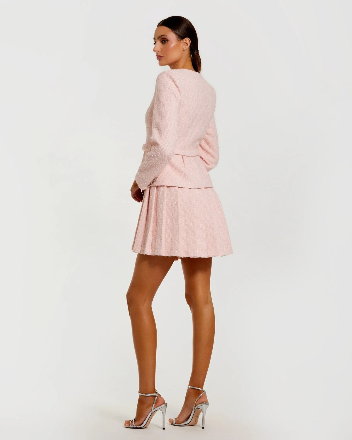 Blush Boucle Long Sleeve V-Neck Mini Dress