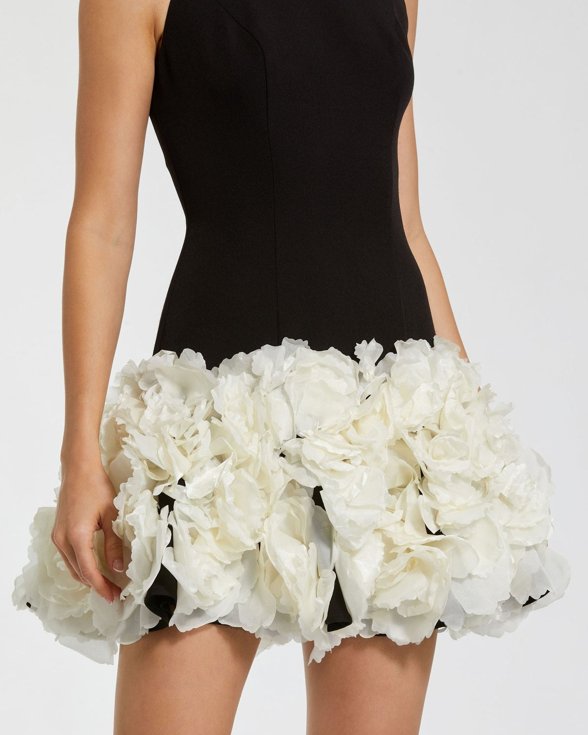 Black Cream Sleeveless Mini Dress With 3D Floral Skirt