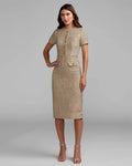 Nude Gold Boucle Button Front Midi Dress
