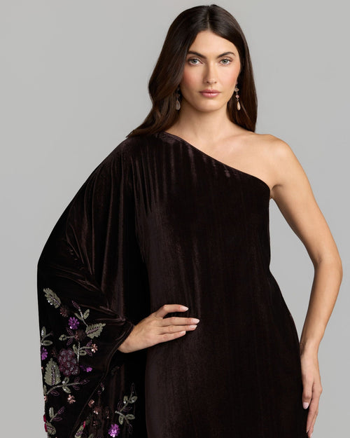 Aubergine Multi Embellished Velvet Kaftan Gown