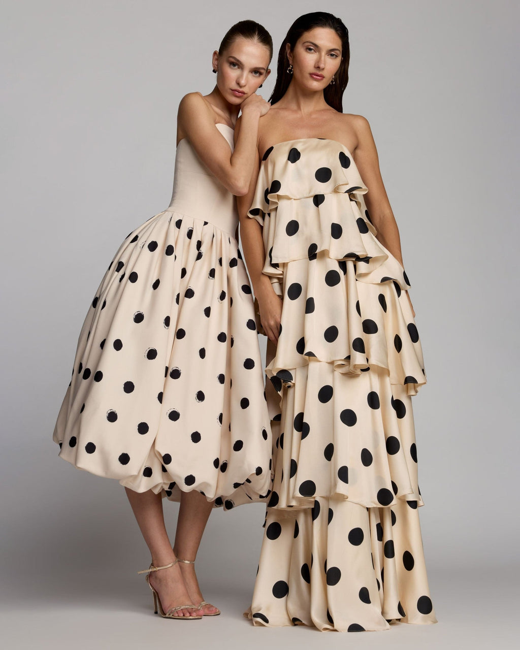 Ivory Strapless Polka Dot Bubble Hem Midi Dress