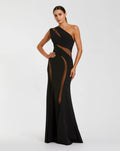 Black One Shoulder Crepe Illusion Cutout Gown