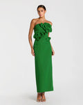 Spring Green Strapless Crepe Dress With 3D Flower Detail