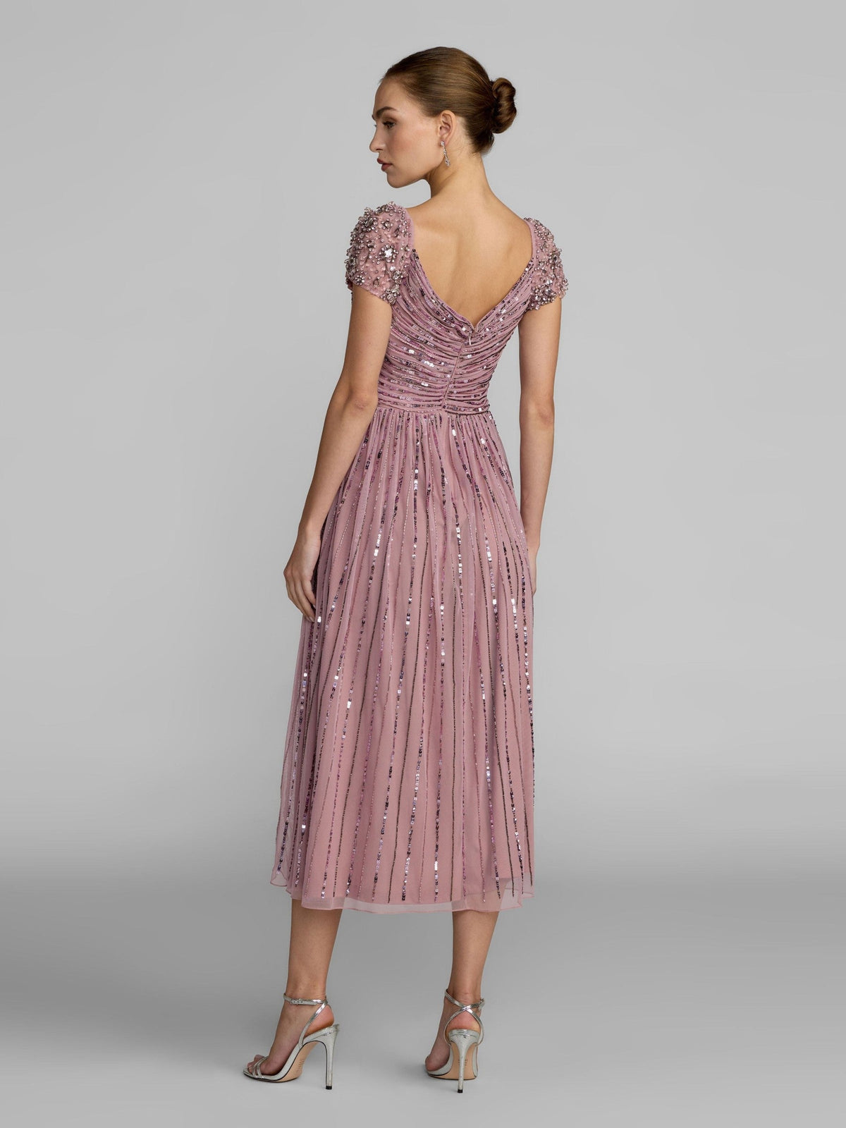 Purple Embellished Cap Sleeve Midi Dress