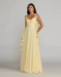Butter Chiffon A Line Gown With 3D Flower Straps