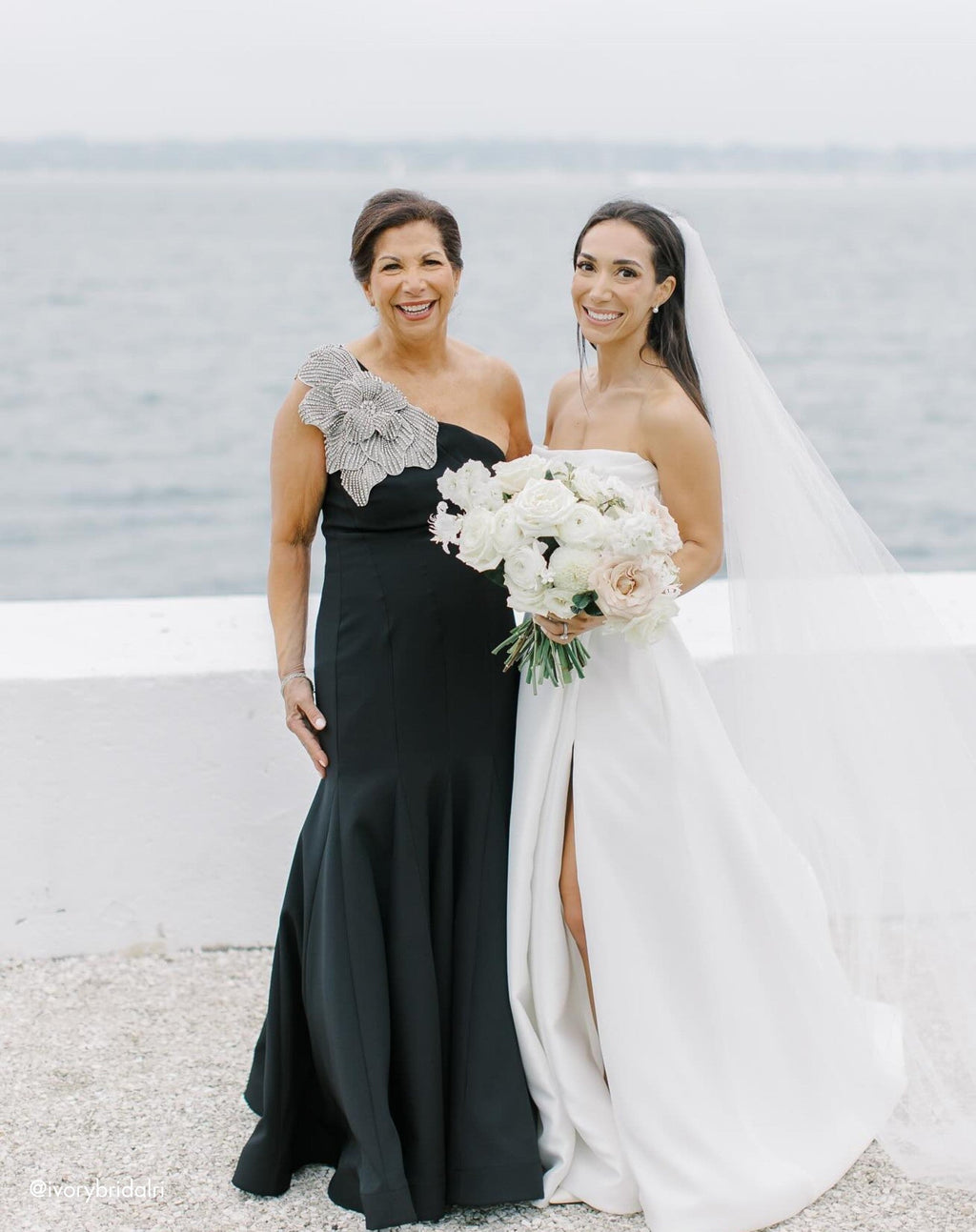 Black One Shoulder Trumpet Gown With Crystal Flower