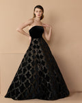 Black Strapless Velvet Bodice Embellished Ball Gown